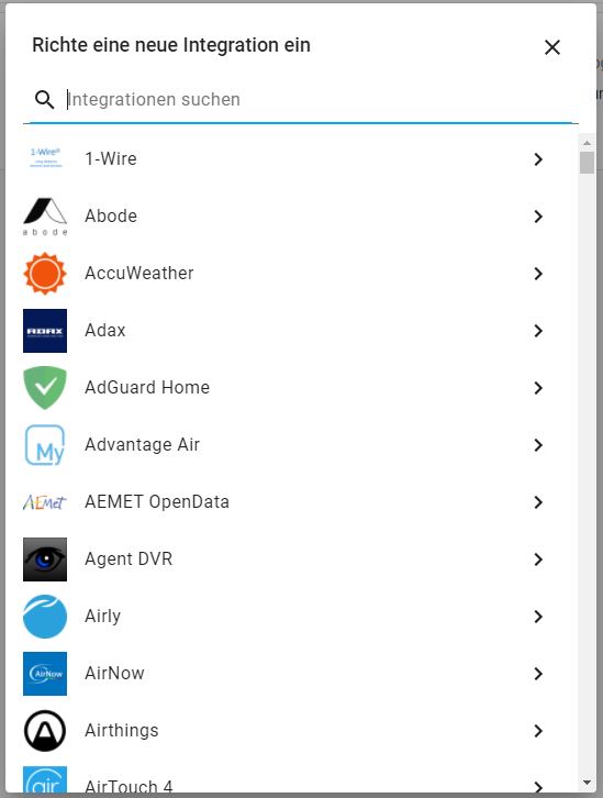Home Assistant Integrationsauswahl
